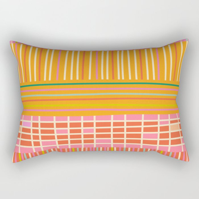 Spring Patchwork Whimsical Finnish Stripe Pattern Pink Orange Lime Rectangular Pillow Gallery Image 2