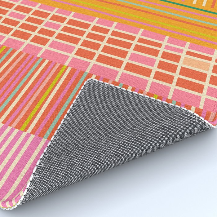 Spring Patchwork Whimsical Finnish Stripe Pattern Pink Orange Lime Rug Gallery Image 4