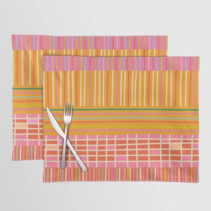 Spring Patchwork Whimsical Finnish Stripe Pattern Pink Orange Lime Placemat Gallery Image 1