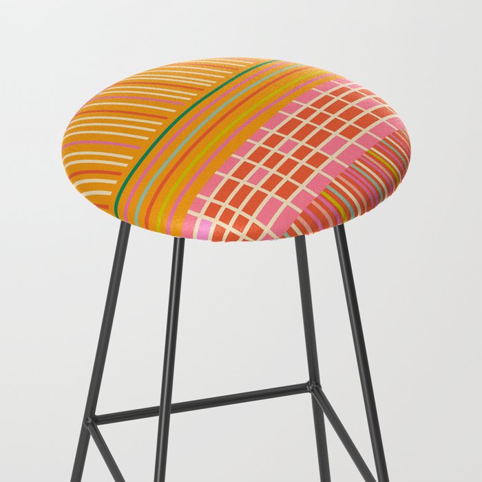 Spring Patchwork Whimsical Finnish Stripe Pattern Pink Orange Lime Stool Gallery Image 2