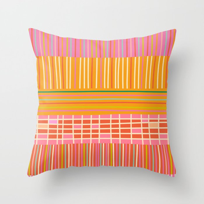 Spring Patchwork Whimsical Finnish Stripe Pattern Pink Orange Lime Throw Pillow Gallery Image 6