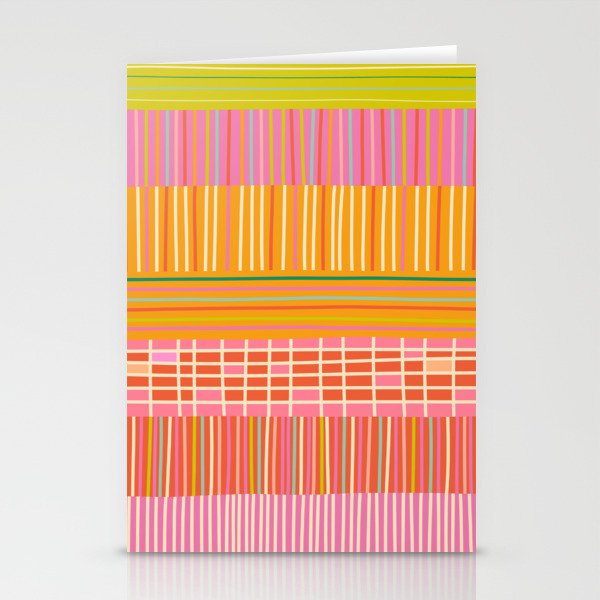 Spring Patchwork Whimsical Finnish Stripe Pattern Pink Orange Lime Stationery Card Gallery Image 2