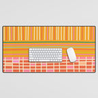 Spring Patchwork Whimsical Finnish Stripe Pattern Pink Orange Lime Desk Mat Gallery Image 1