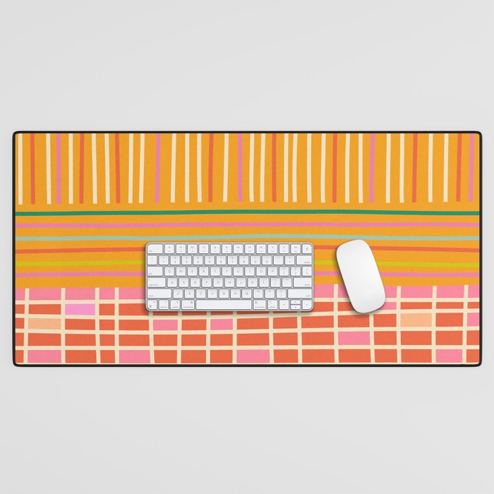 Spring Patchwork Whimsical Finnish Stripe Pattern Pink Orange Lime Desk Mat Gallery Image 1