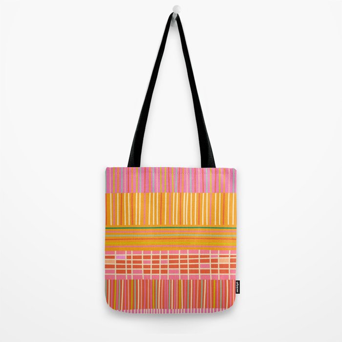 Spring Patchwork Whimsical Finnish Stripe Pattern Pink Orange Lime Tote Bag Gallery Image 2