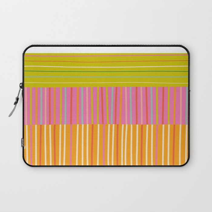 Spring Patchwork Whimsical Finnish Stripe Pattern Pink Orange Lime Laptop Sleeve Gallery Image 1