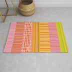 Spring Patchwork Whimsical Finnish Stripe Pattern Pink Orange Lime Rug Gallery Image 1