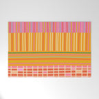 Spring Patchwork Whimsical Finnish Stripe Pattern Pink Orange Lime Welcome Mat Gallery Image 1