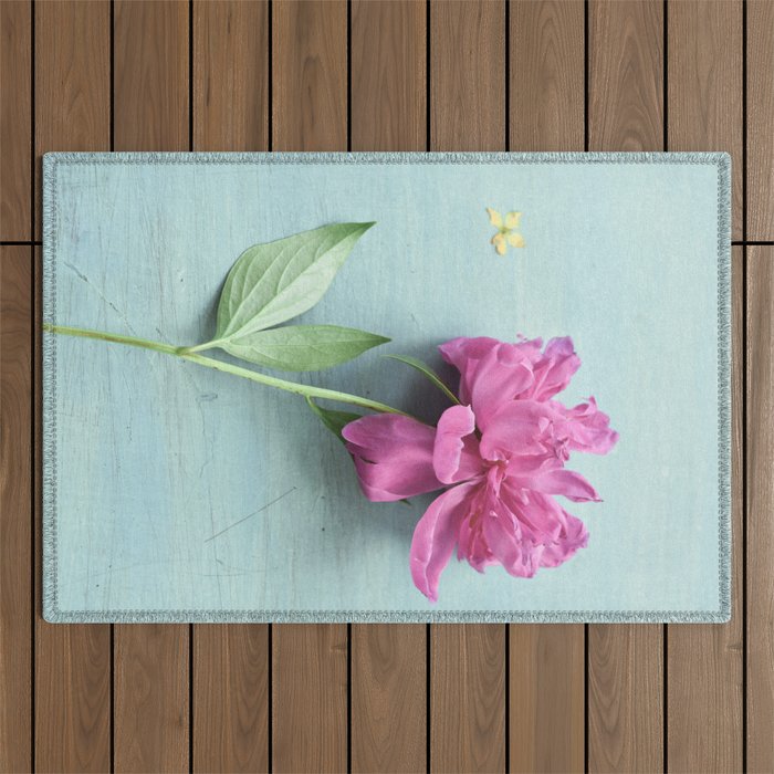 Happy Peony spring still life flower photography Outdoor Rug Gallery Image 1