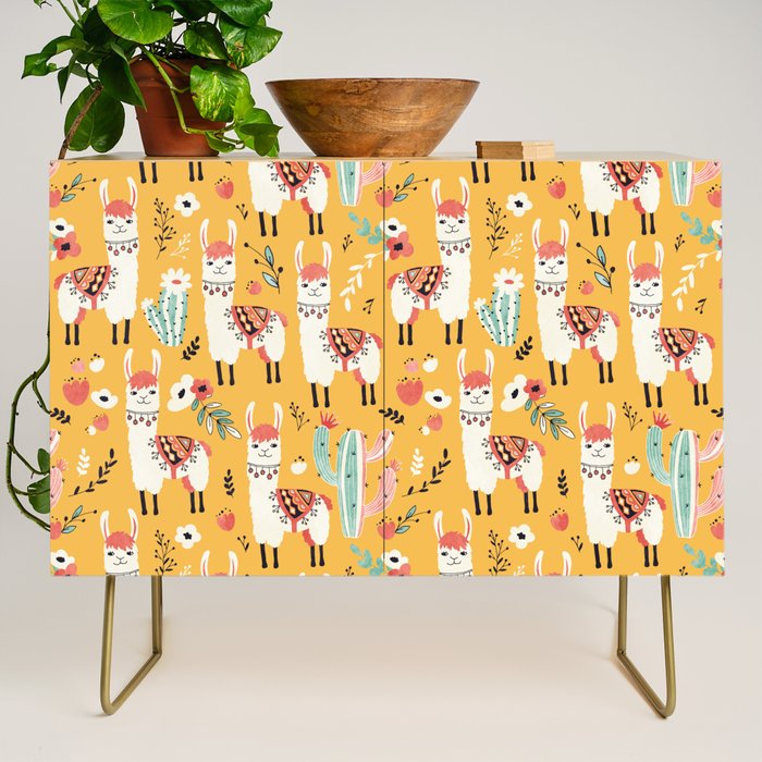 White Llama with flowers Credenza Gallery Image 1