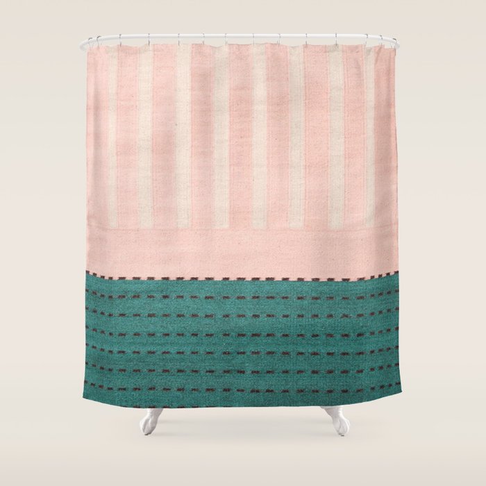 N28 - Anthropologie Traditional Moroccan Style Pink Texture Shower Curtain Gallery Image 1