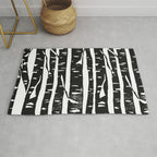Woodcut Birches Black Rug Gallery Image 1