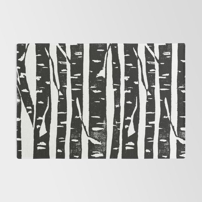 Woodcut Birches Black Rug Gallery Image 2
