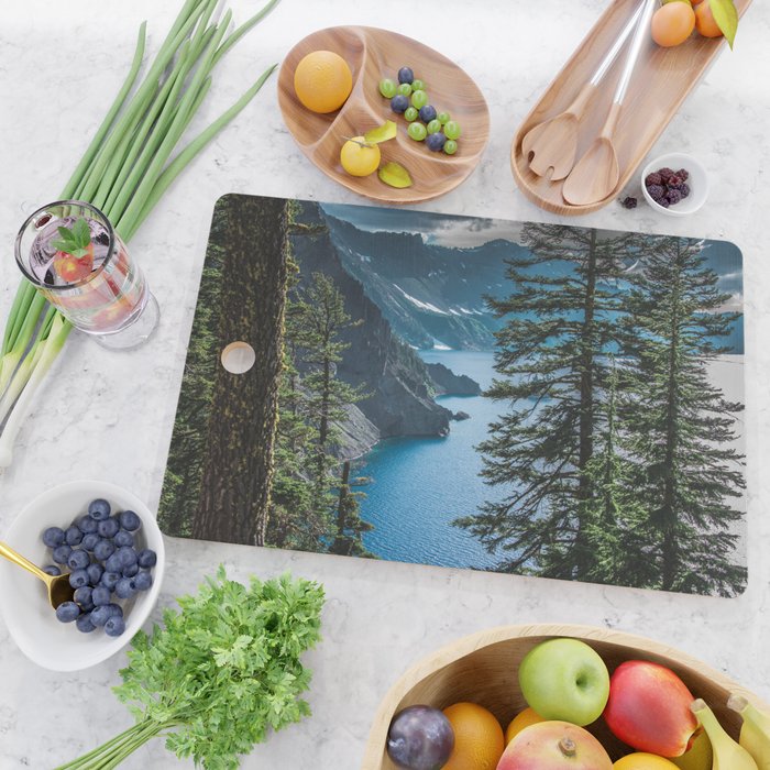 Blue Crater Lake Oregon in Summer Cutting Board Gallery Image 2