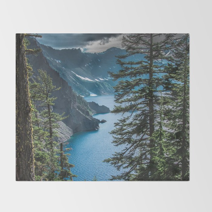 Blue Crater Lake Oregon in Summer Throw Blanket Gallery Image 2