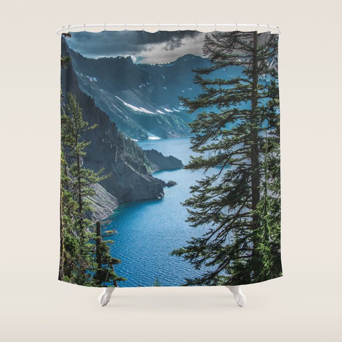 Blue Crater Lake Oregon in Summer Shower Curtain Gallery Image 1