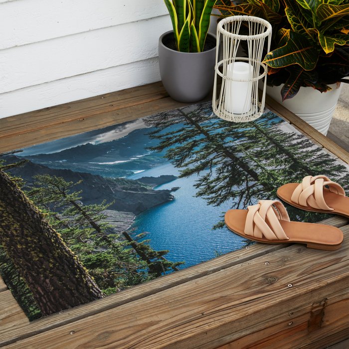 Blue Crater Lake Oregon in Summer Outdoor Rug – Society6