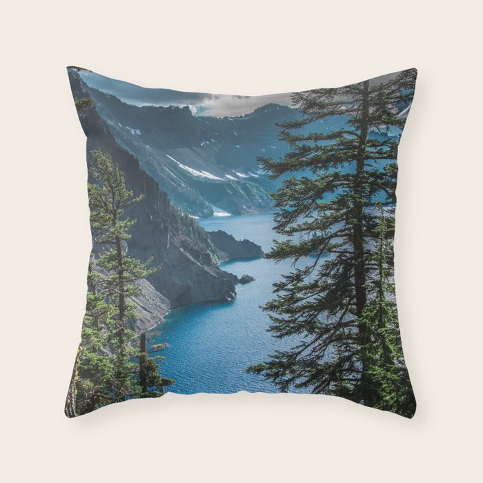 Blue Crater Lake Oregon in Summer Throw Pillow Gallery Image 6