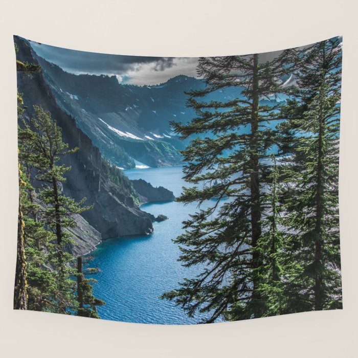 Blue Crater Lake Oregon in Summer Wall Tapestry Gallery Image 4
