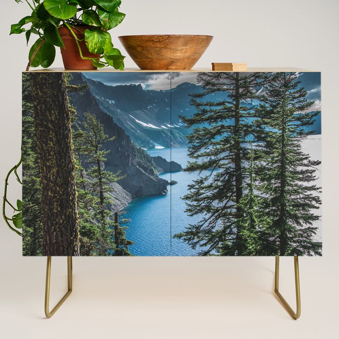 Blue Crater Lake Oregon in Summer Credenza Gallery Image 1