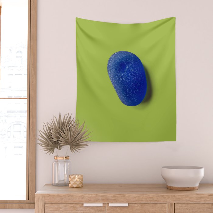  Blue seaglass on green, japandi minimalist Wall Tapestry Gallery Image 2