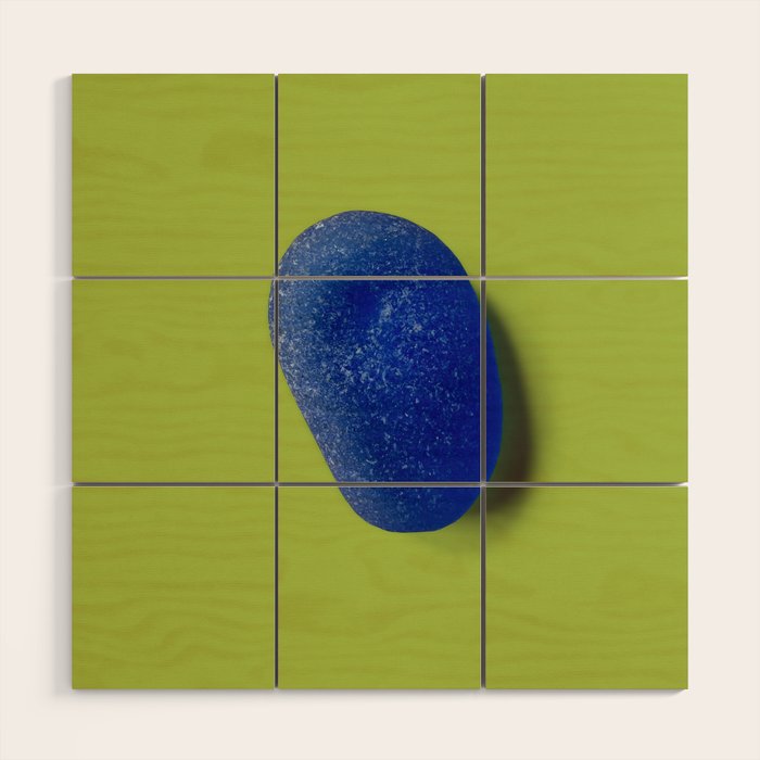  Blue seaglass on green, japandi minimalist Wood Wall Art Gallery Image 1