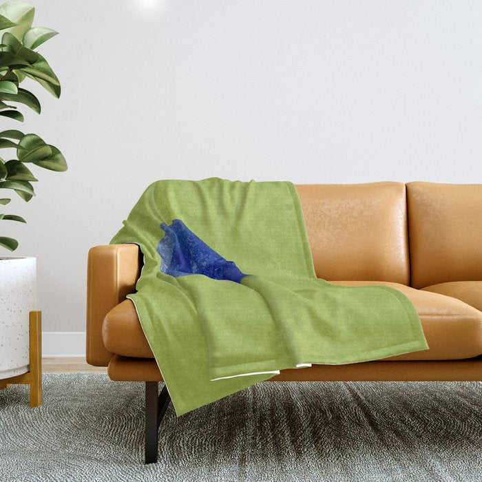 Blue seaglass on green, japandi minimalist Throw Blanket Gallery Image 1