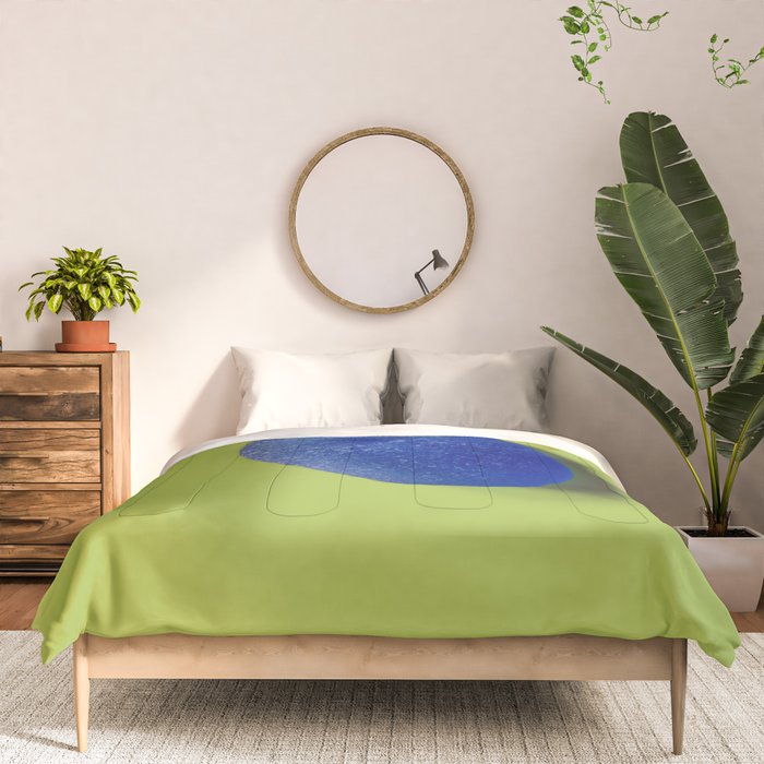  Blue seaglass on green, japandi minimalist Comforter Gallery Image 3