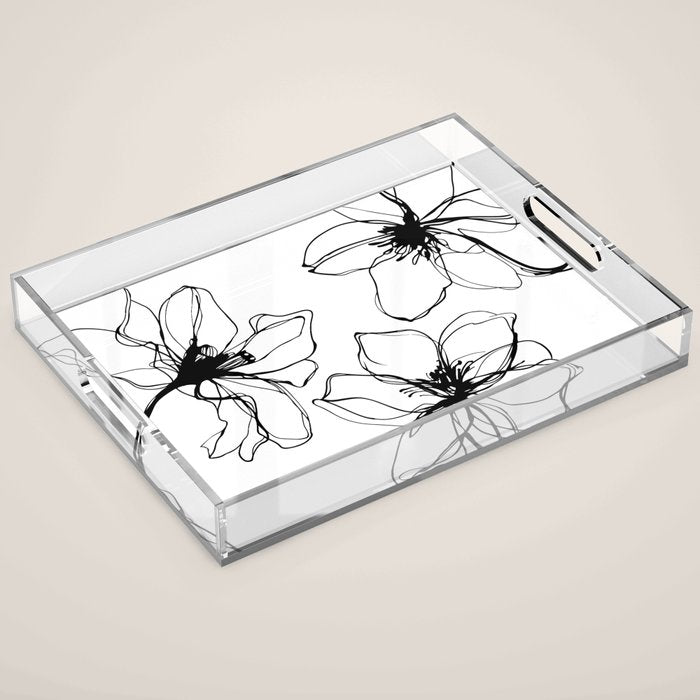Bold Line Art Flowers Acrylic Tray Gallery Image 1