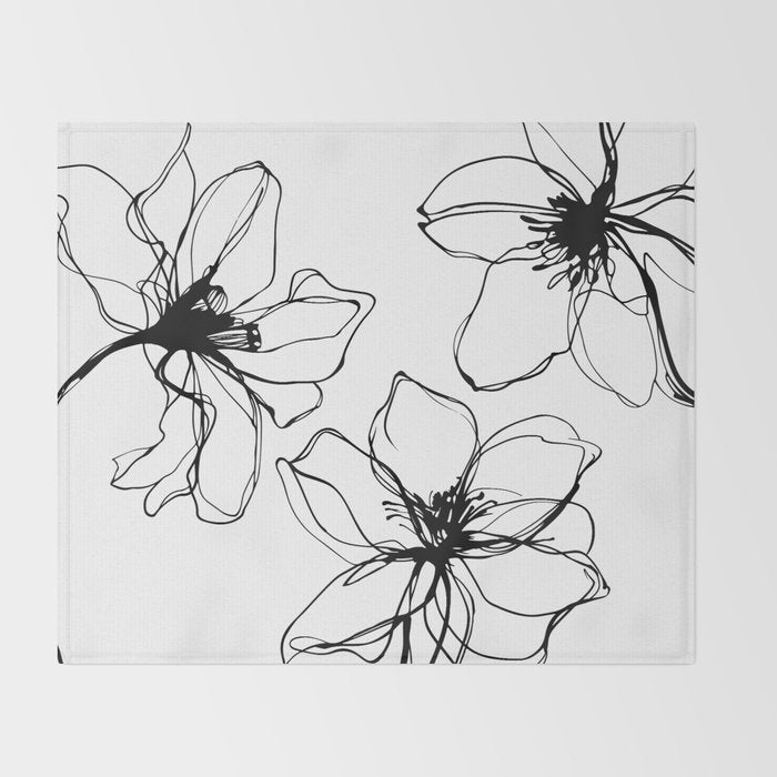 Bold Line Art Flowers Throw Blanket Gallery Image 2