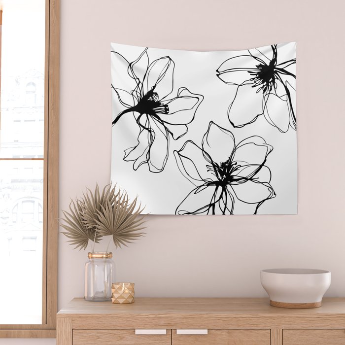 Bold Line Art Flowers Wall Tapestry Gallery Image 2