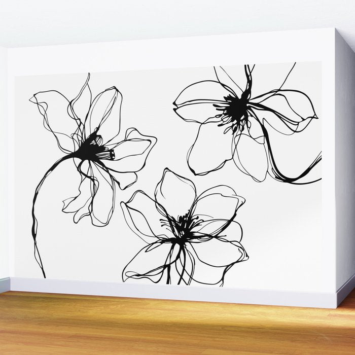 Bold Line Art Flowers Wall Mural Gallery Image 2