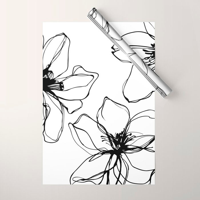 Bold Line Art Flowers Wrapping Paper Gallery Image 1
