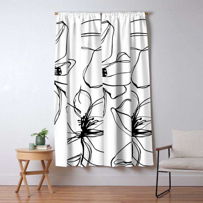 Bold Line Art Flowers Window Curtain Gallery Image 5