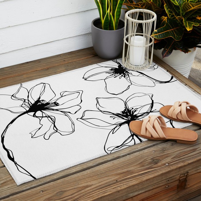 Bold Line Art Flowers Outdoor Rug Gallery Image 2