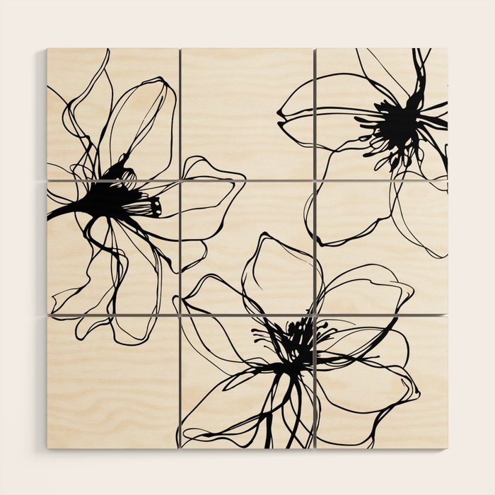 Bold Line Art Flowers Wood Wall Art Gallery Image 1