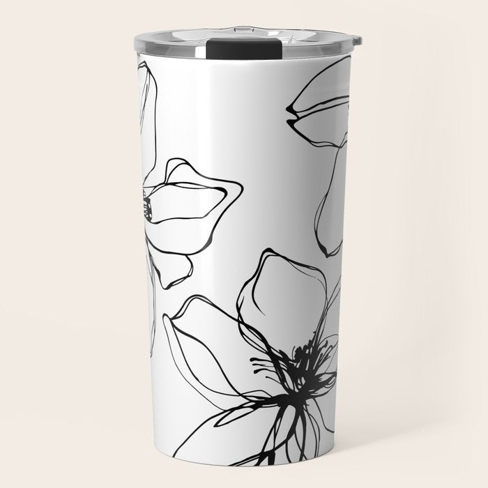 Bold Line Art Flowers Travel Mug Gallery Image 1