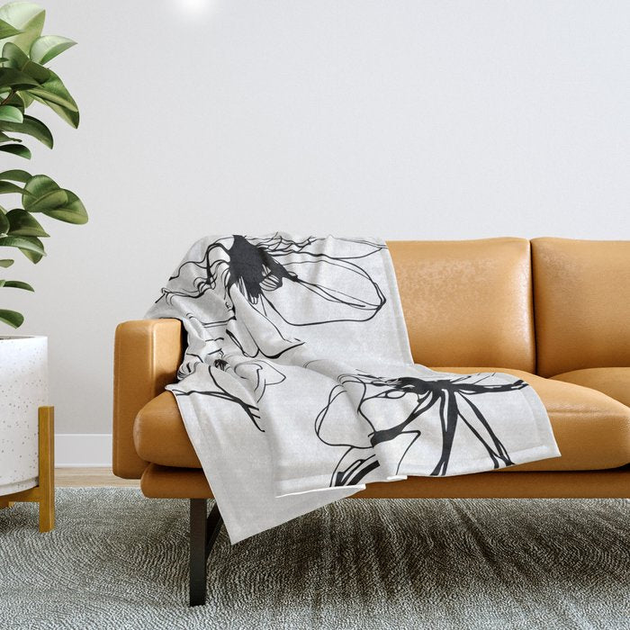 Bold Line Art Flowers Throw Blanket Gallery Image 1