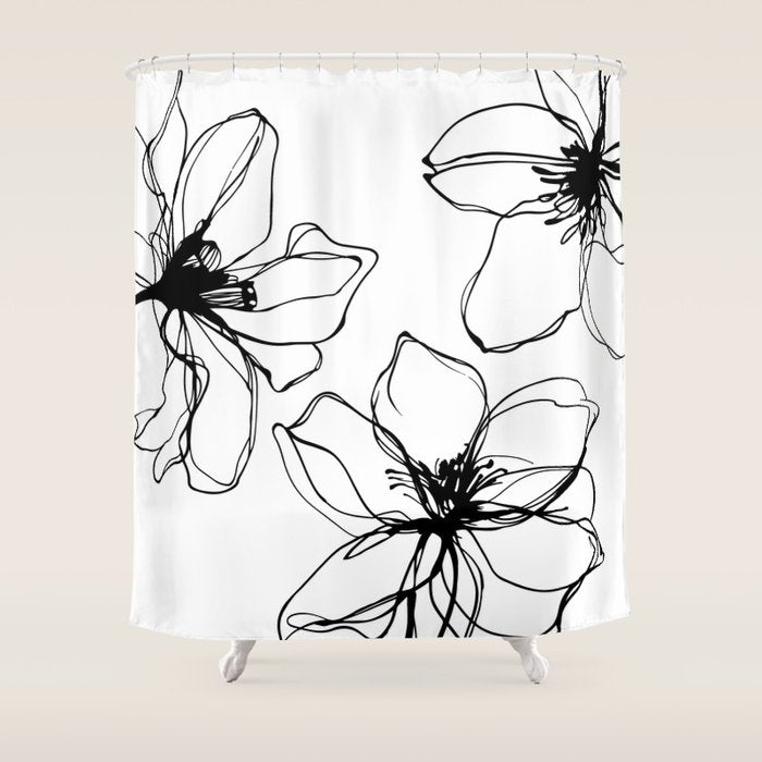 Bold Line Art Flowers Shower Curtain Gallery Image 1