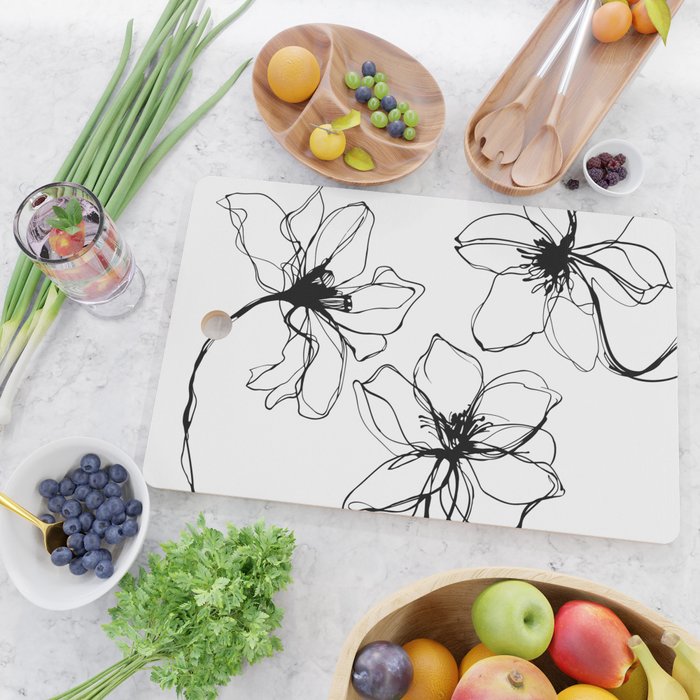 Bold Line Art Flowers Cutting Board Gallery Image 2