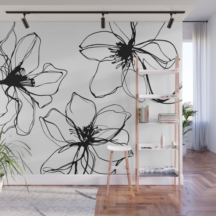 Bold Line Art Flowers Wall Mural Gallery Image 1