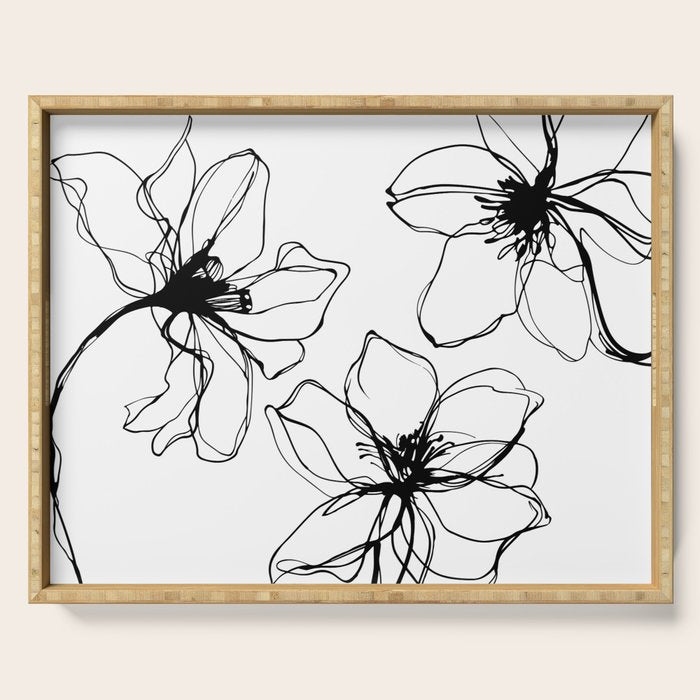 Bold Line Art Flowers Serving Tray Gallery Image 1