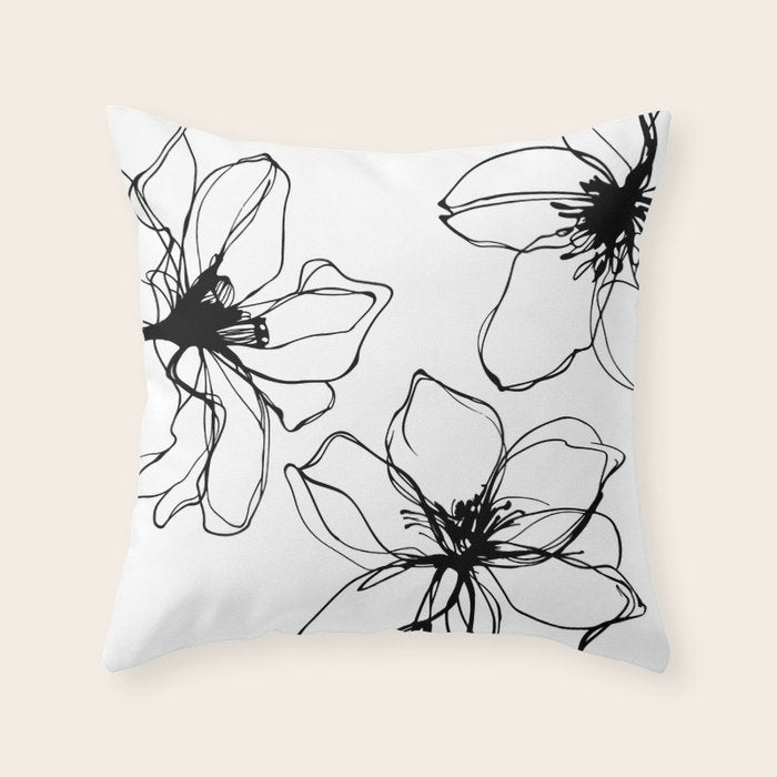 Bold Line Art Flowers Throw Pillow Gallery Image 1