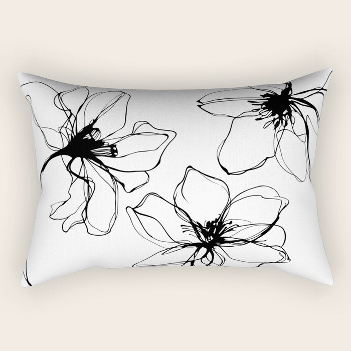 Bold Line Art Flowers Rectangular Pillow Gallery Image 1