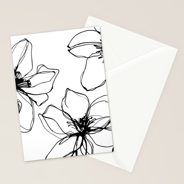 Bold Line Art Flowers Stationery Card Gallery Image 2