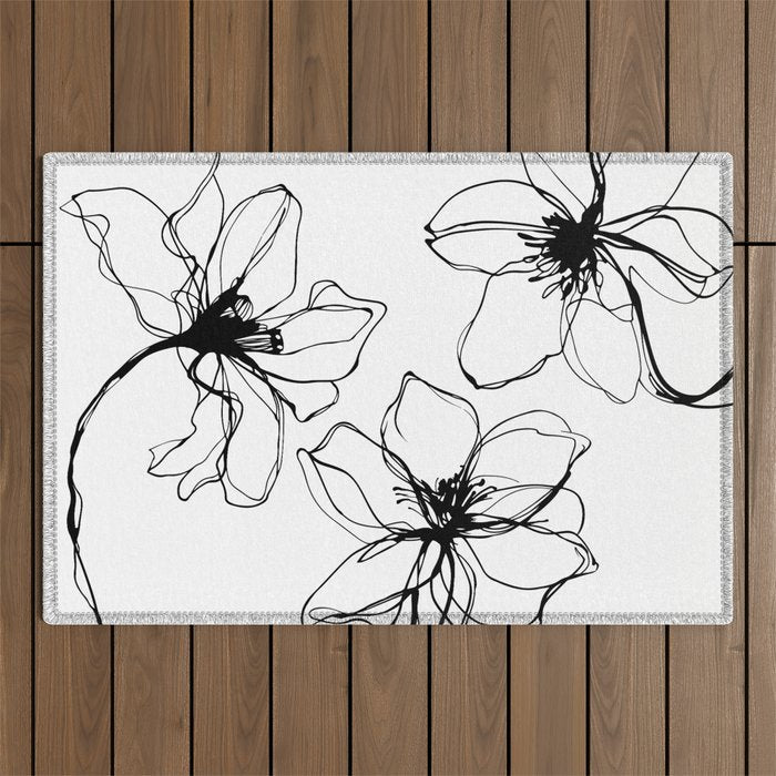 Bold Line Art Flowers Outdoor Rug Gallery Image 1