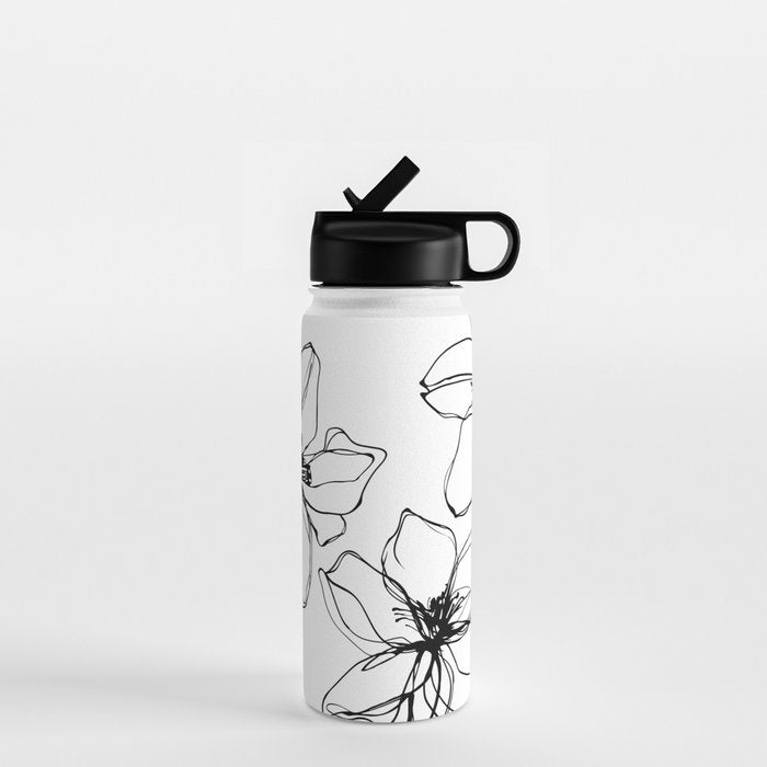 Bold Line Art Flowers Water Bottle Gallery Image 1