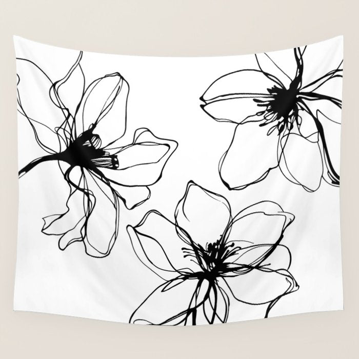 Bold Line Art Flowers Wall Tapestry Gallery Image 1