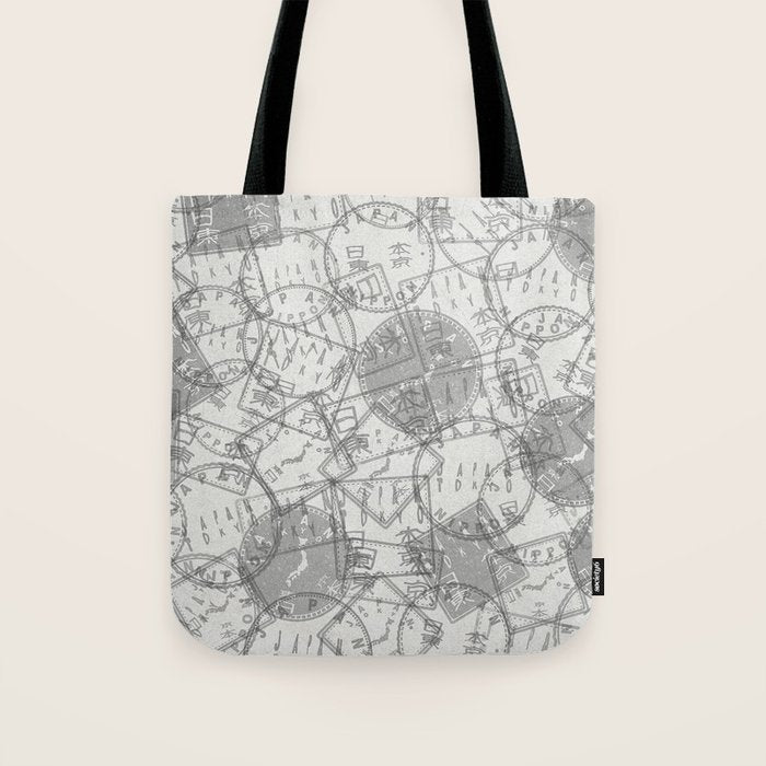 Vintage Tokyo Japan Postmark Pattern Tote Bag Gallery Image 1