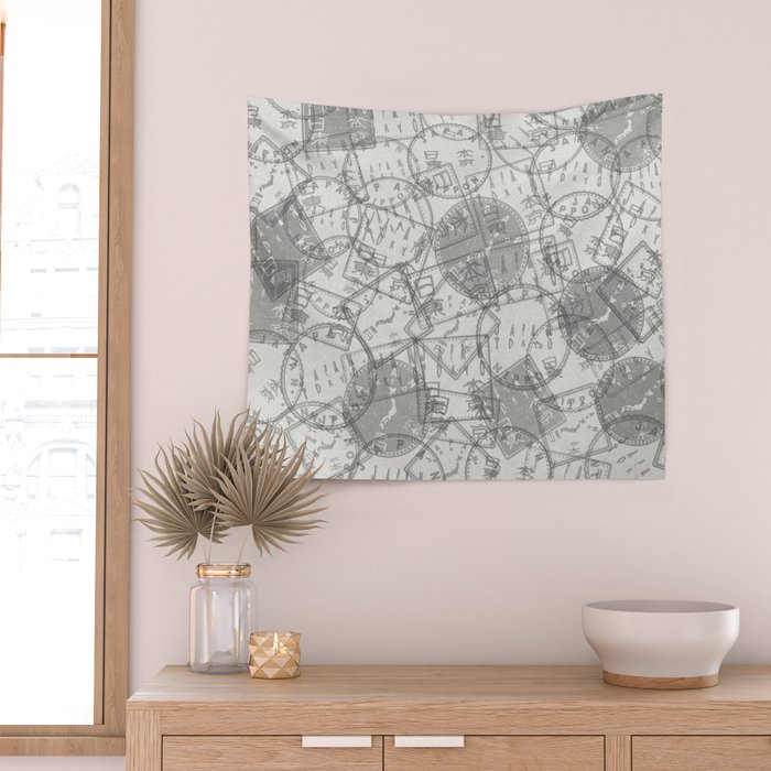 Vintage Tokyo Japan Postmark Pattern Wall Tapestry Gallery Image 2